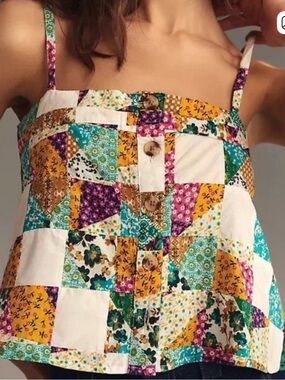 Anthropologie Multicolor Patchwork Button-Front Cami
